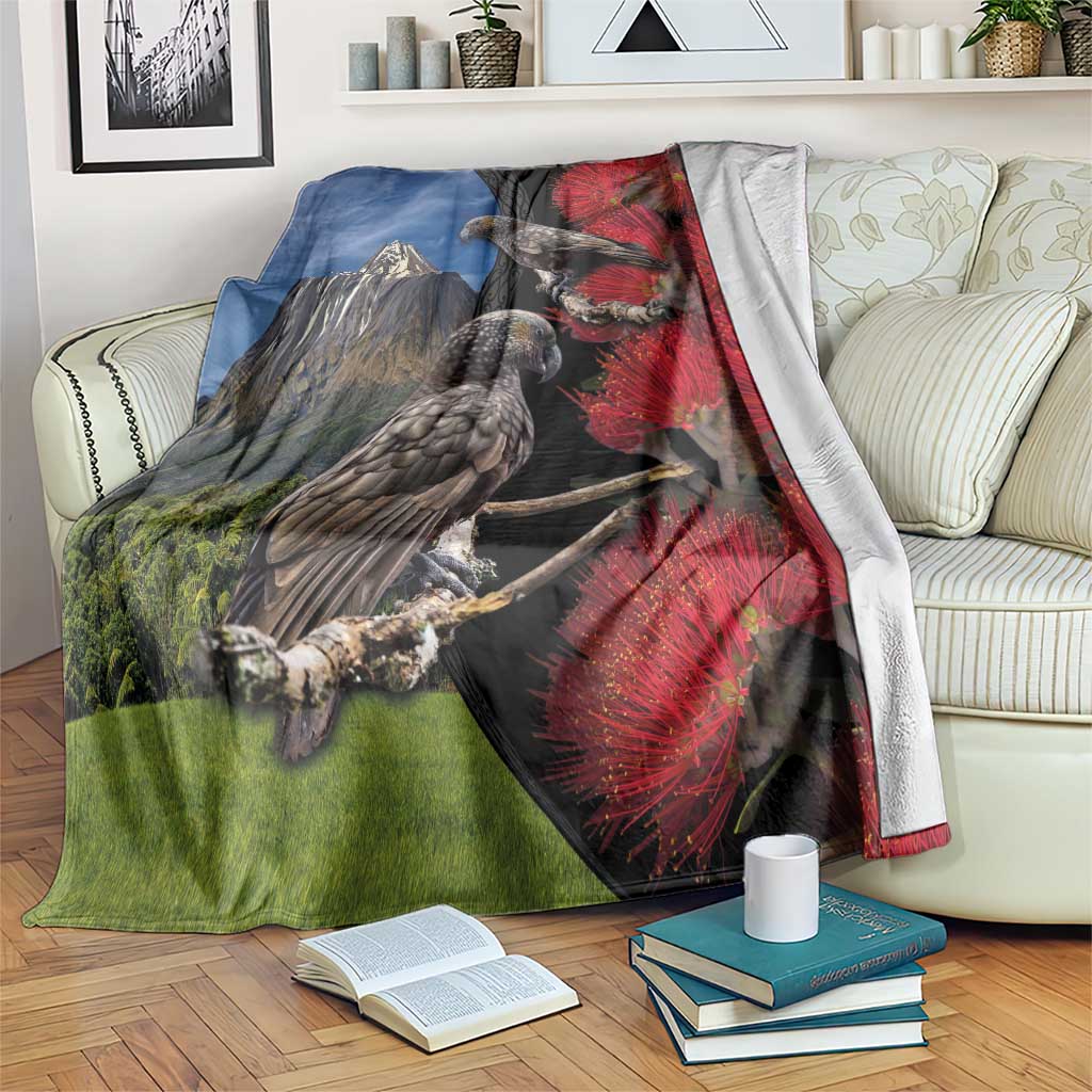 New Zealand Kea And Pohutukawa Blanket With The Mountain Landscape LT03 Black - Polynesian Pride