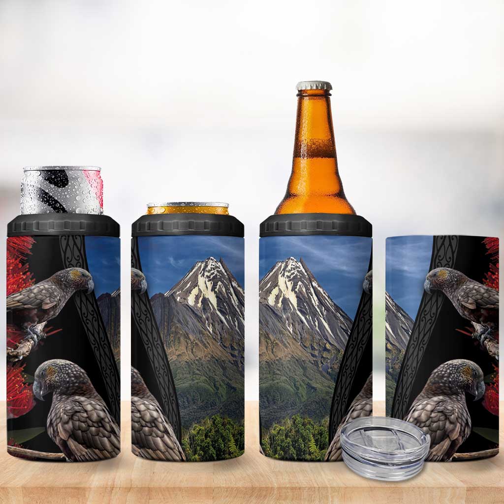 New Zealand Kea And Pohutukawa 4 in 1 Can Cooler Tumbler With The Mountain Landscape