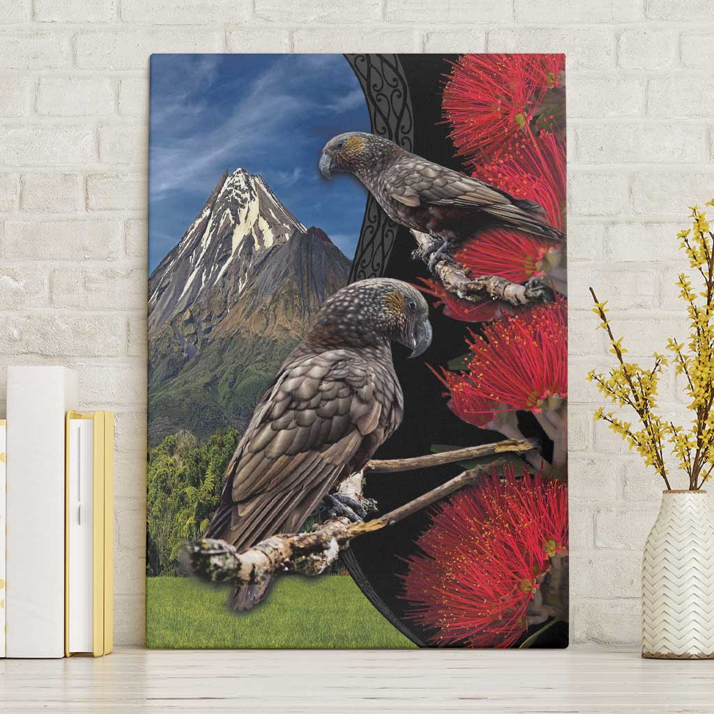 New Zealand Kea And Pohutukawa Canvas Wall Art With The Mountain Landscape LT03 Without Frame Black - Polynesian Pride