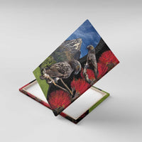 New Zealand Kea And Pohutukawa Canvas Wall Art With The Mountain Landscape LT03 With Frame Black - Polynesian Pride
