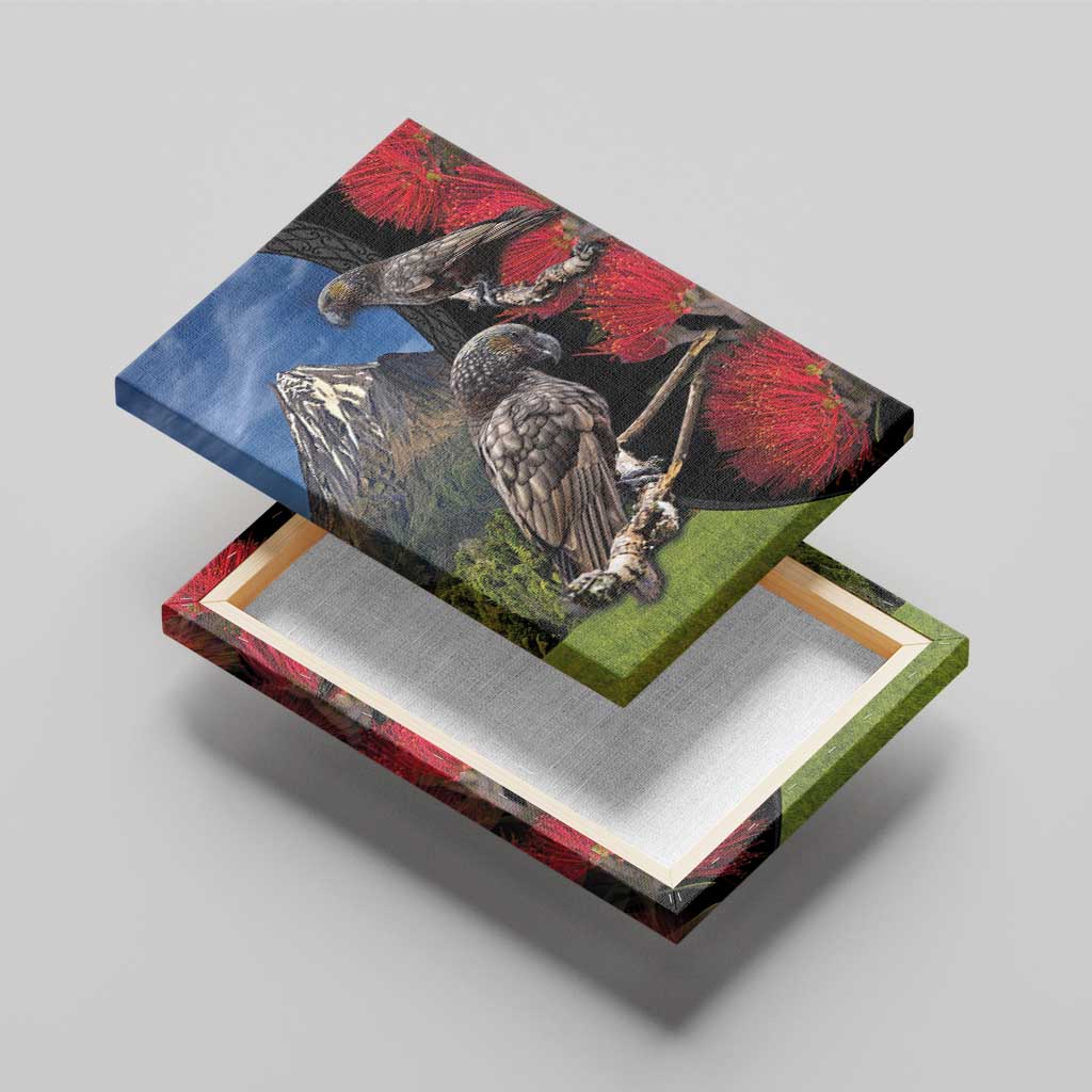 New Zealand Kea And Pohutukawa Canvas Wall Art With The Mountain Landscape LT03 - Polynesian Pride