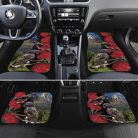 New Zealand Kea And Pohutukawa Car Mats With The Mountain Landscape LT03 Set 4pcs Black - Polynesian Pride
