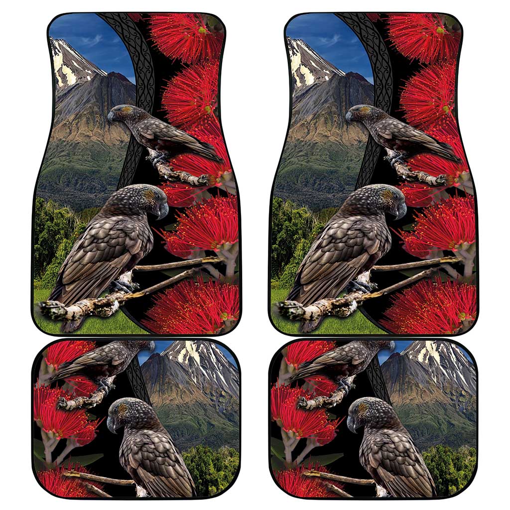 New Zealand Kea And Pohutukawa Car Mats With The Mountain Landscape LT03 - Polynesian Pride