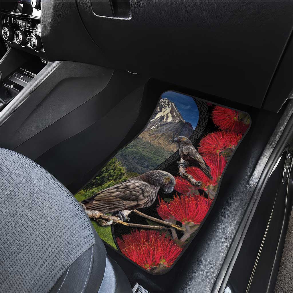 New Zealand Kea And Pohutukawa Car Mats With The Mountain Landscape LT03 - Polynesian Pride