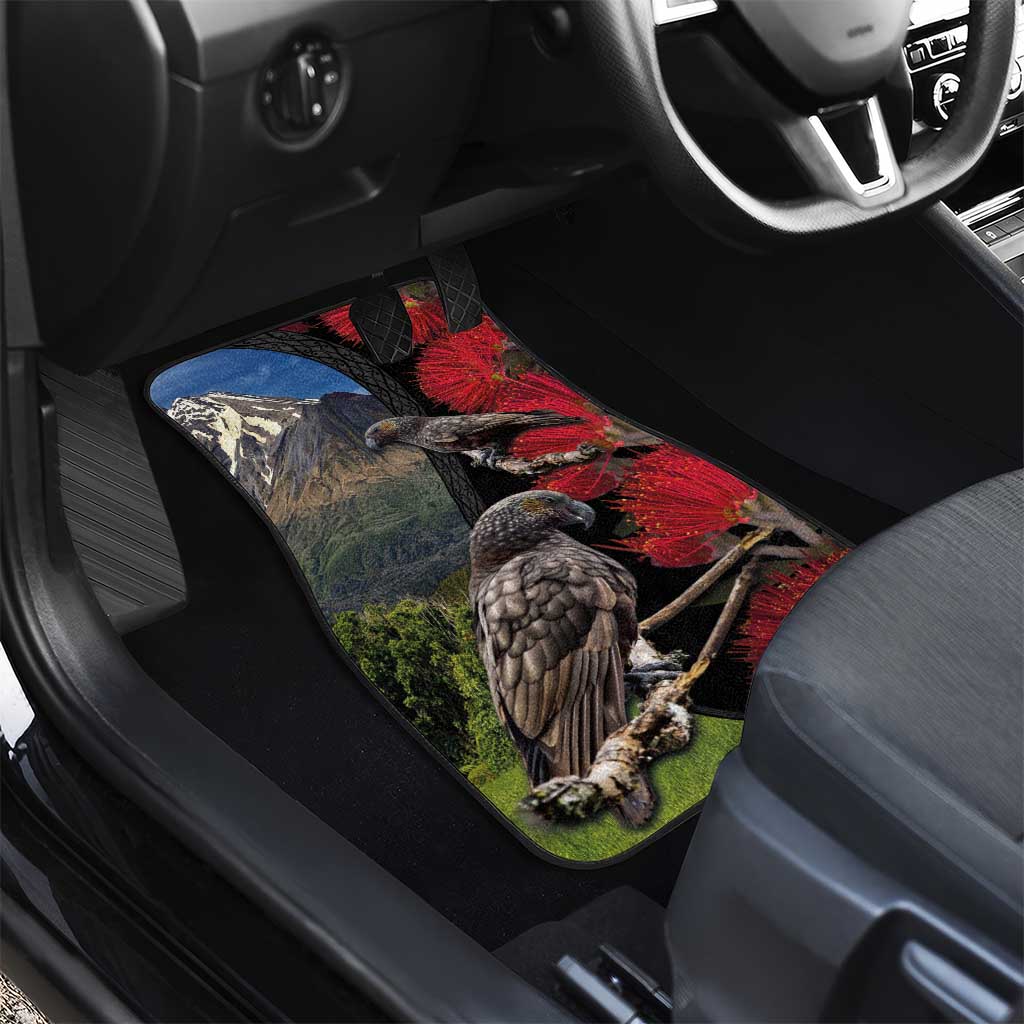 New Zealand Kea And Pohutukawa Car Mats With The Mountain Landscape LT03 - Polynesian Pride