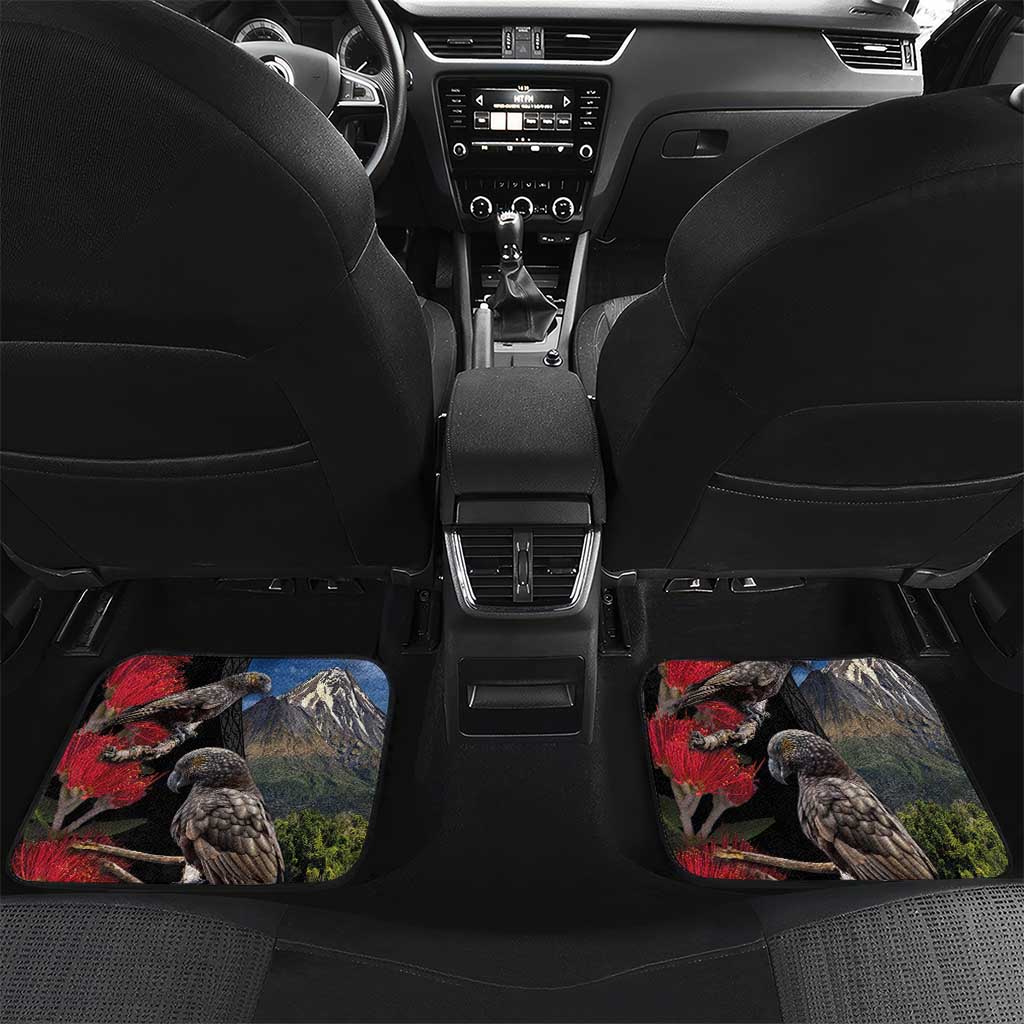 New Zealand Kea And Pohutukawa Car Mats With The Mountain Landscape LT03 Set 2pcs - Back Black - Polynesian Pride