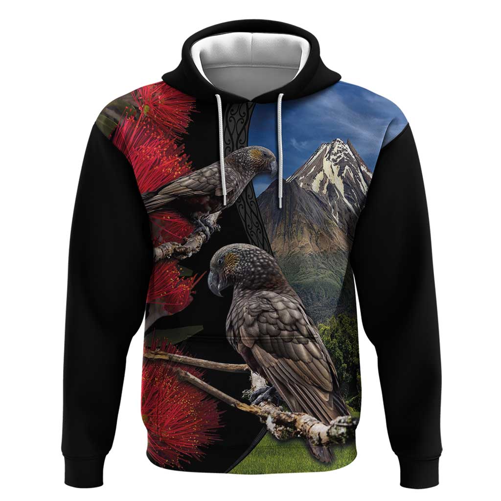 New Zealand Kea And Pohutukawa Hoodie With The Mountain Landscape