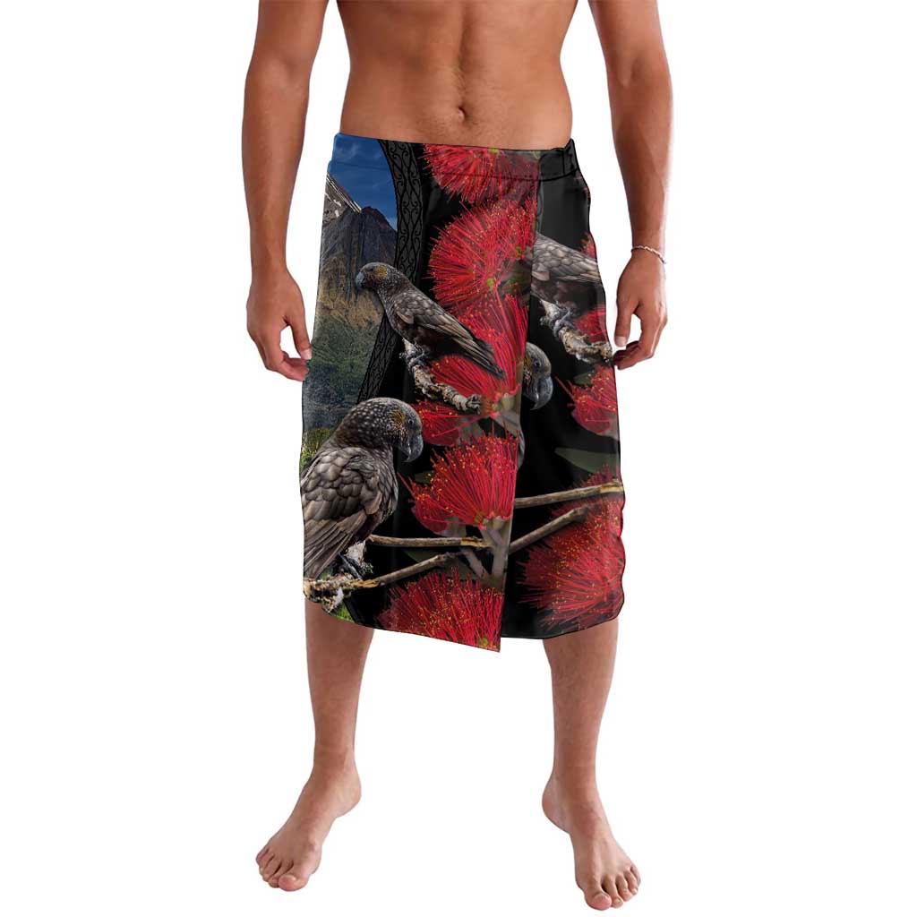 New Zealand Kea And Pohutukawa Lavalava With The Mountain Landscape LT03 Black - Polynesian Pride