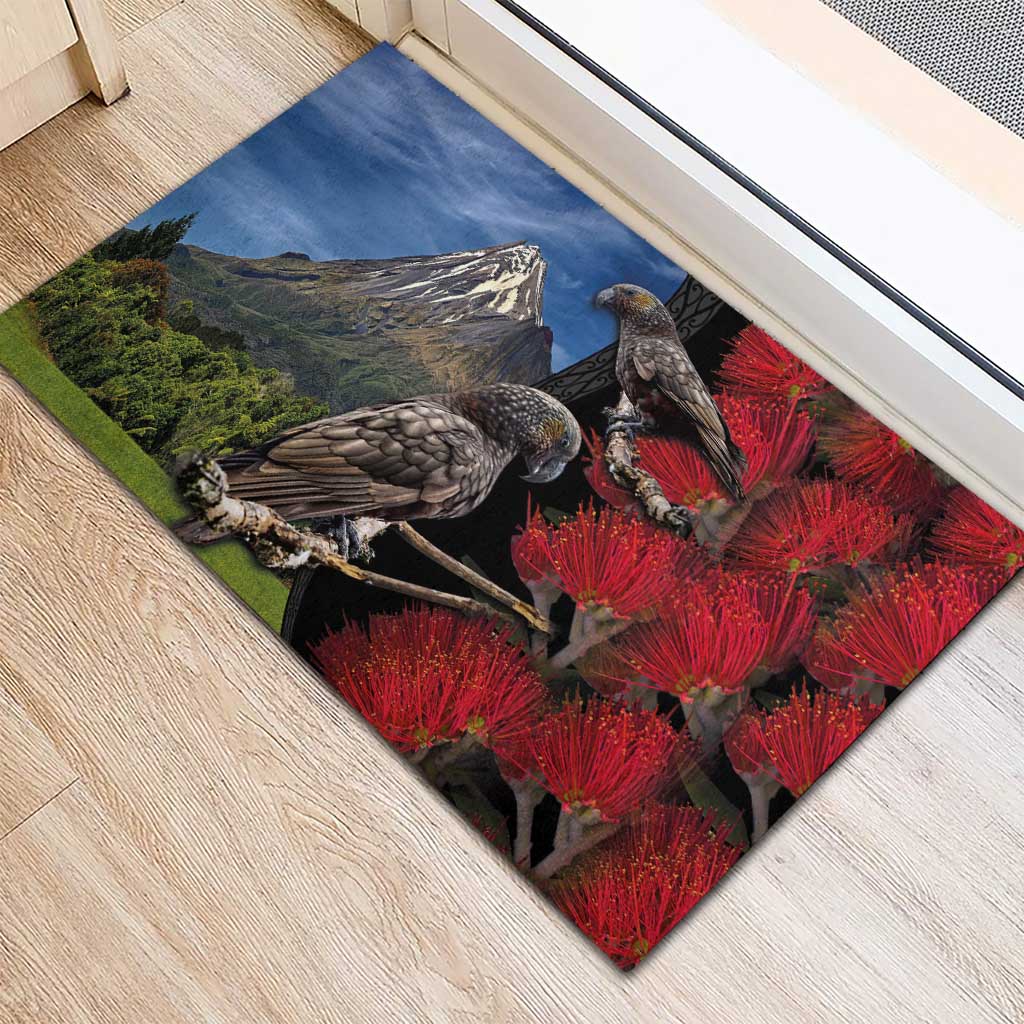 New Zealand Kea And Pohutukawa Rubber Doormat With The Mountain Landscape LT03 - Polynesian Pride