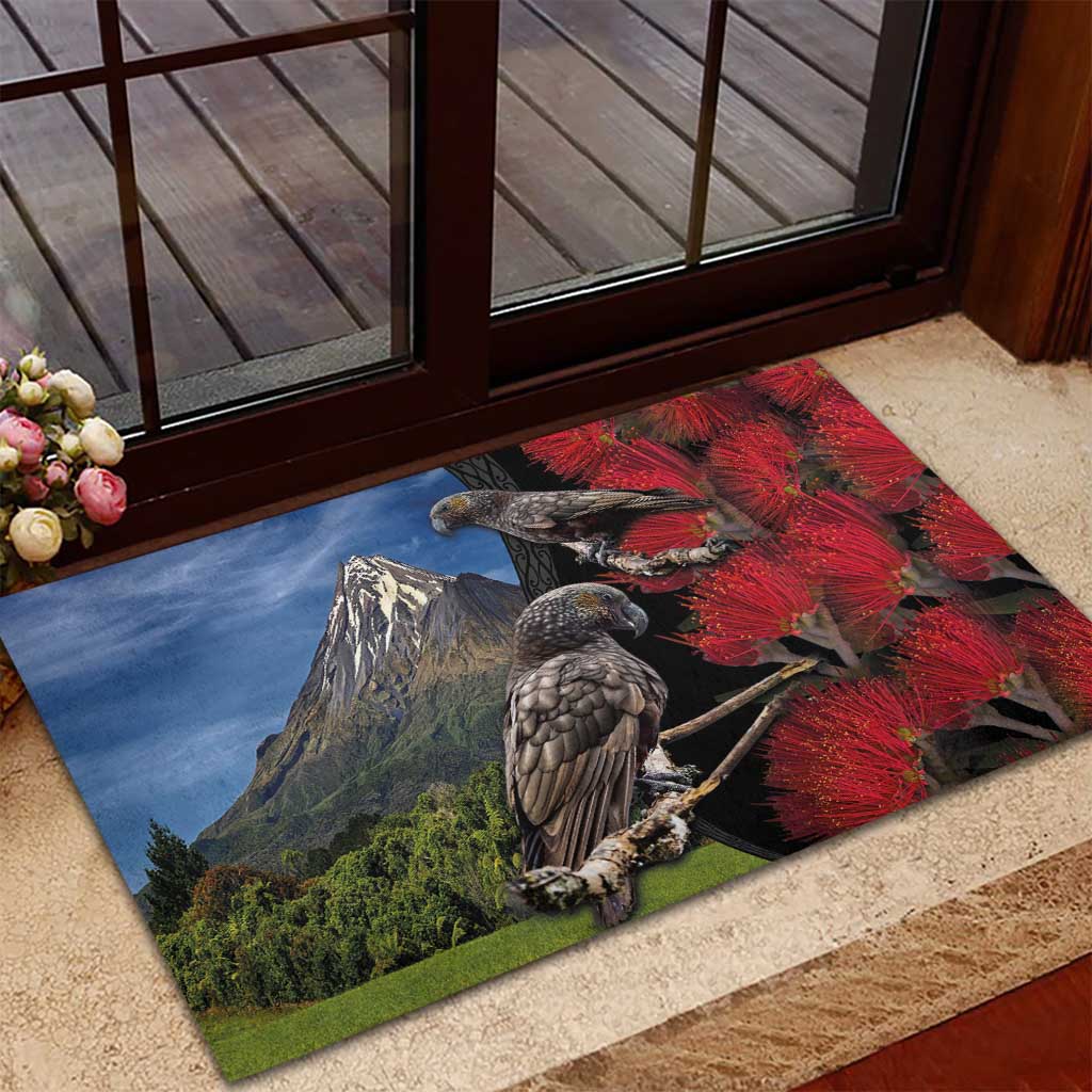 New Zealand Kea And Pohutukawa Rubber Doormat With The Mountain Landscape LT03 - Polynesian Pride