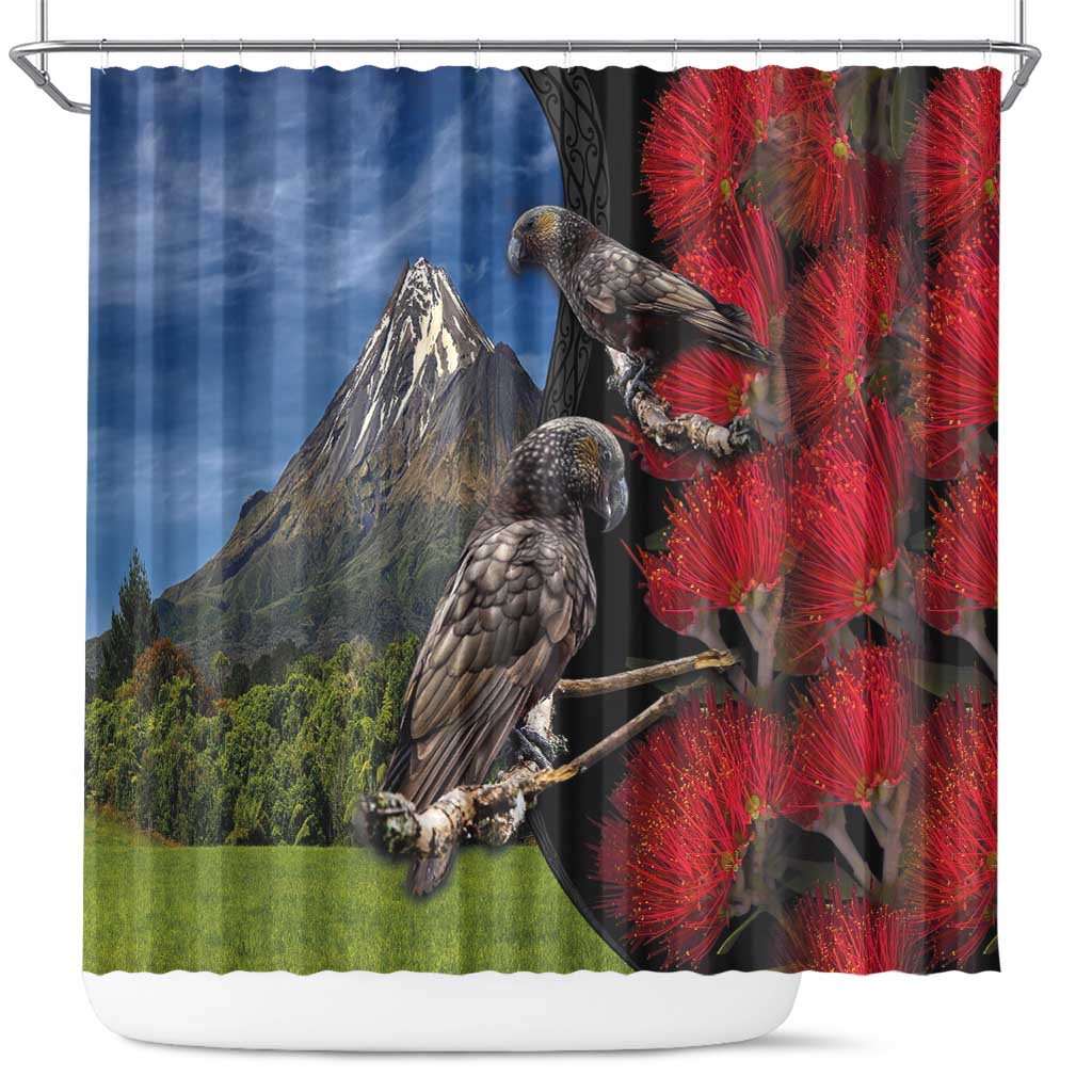 New Zealand Kea And Pohutukawa Shower Curtain With The Mountain Landscape