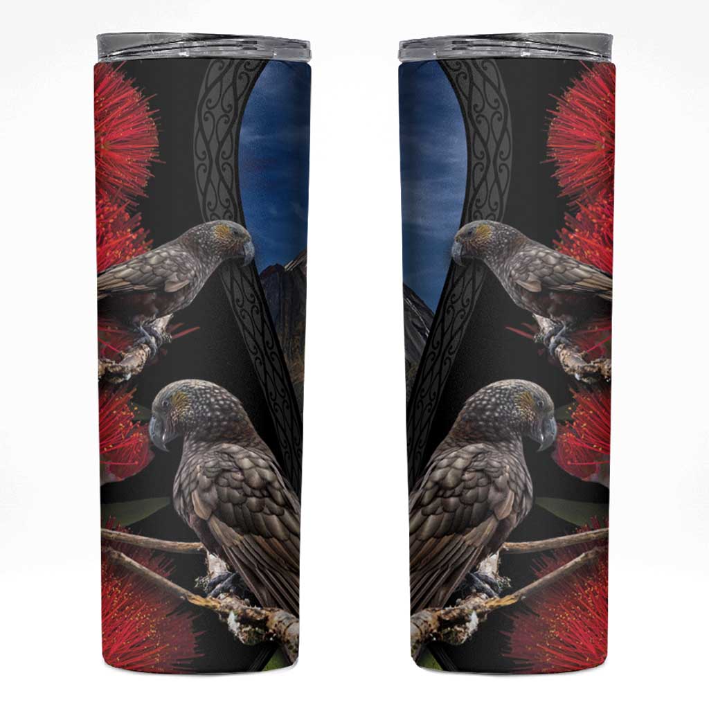 New Zealand Kea And Pohutukawa Skinny Tumbler With The Mountain Landscape