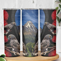 New Zealand Kea And Pohutukawa Skinny Tumbler With The Mountain Landscape