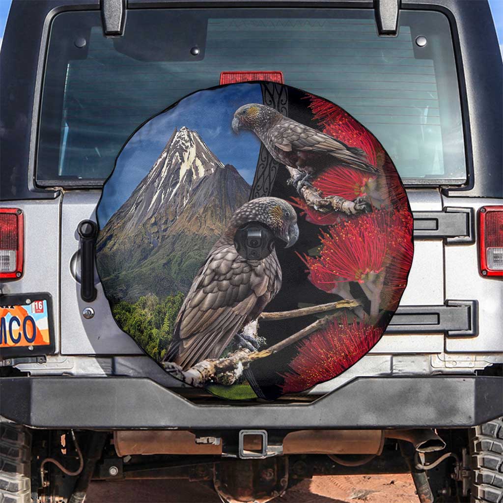 New Zealand Kea And Pohutukawa Spare Tire Cover With The Mountain Landscape