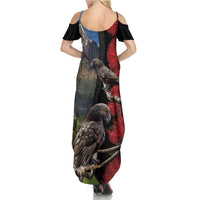 New Zealand Kea And Pohutukawa Summer Maxi Dress With The Mountain Landscape