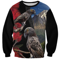 New Zealand Kea And Pohutukawa Sweatshirt With The Mountain Landscape LT03 Unisex Black - Polynesian Pride