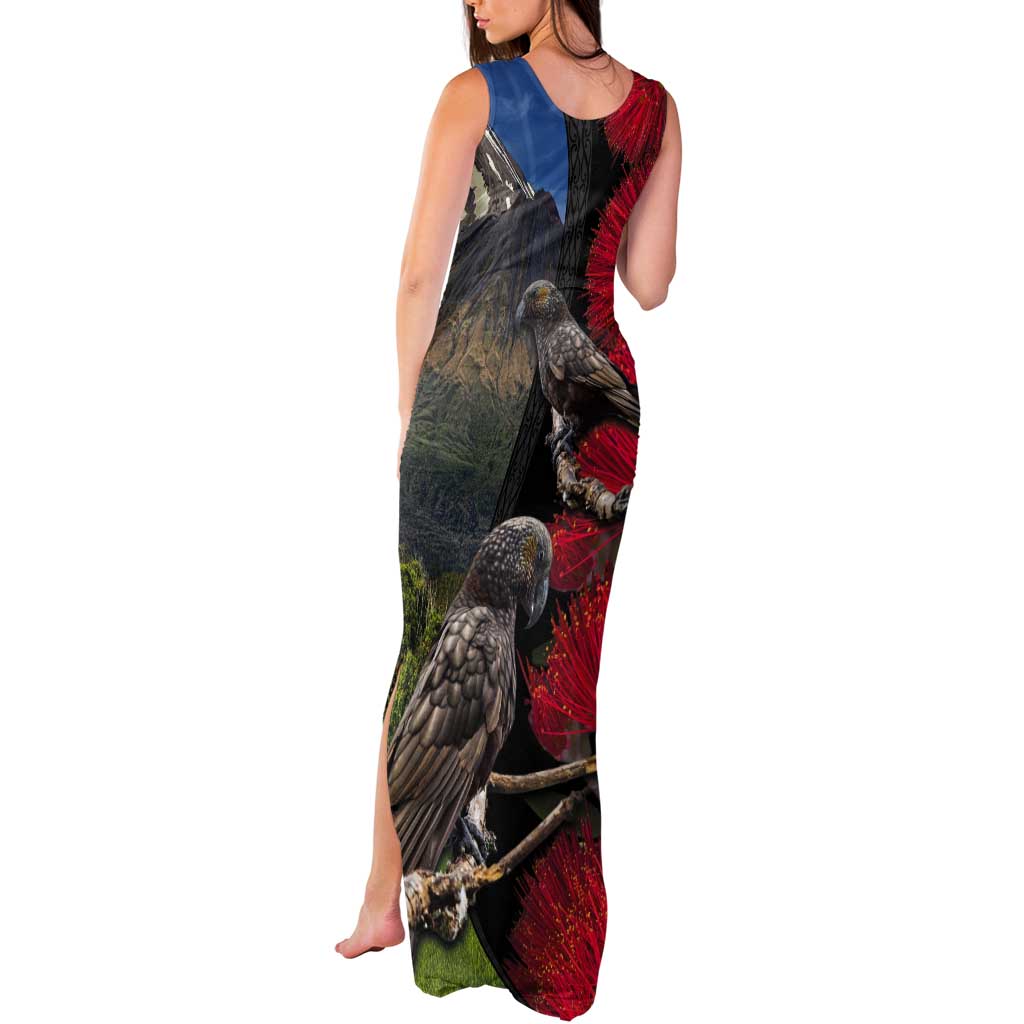 New Zealand Kea And Pohutukawa Tank Maxi Dress With The Mountain Landscape