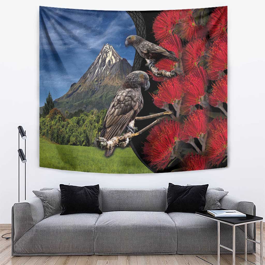 New Zealand Kea And Pohutukawa Tapestry With The Mountain Landscape