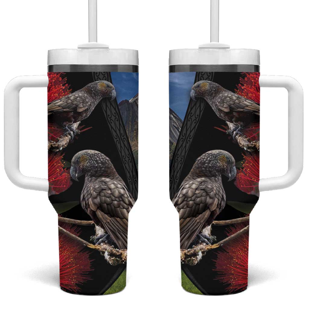 New Zealand Kea And Pohutukawa Tumbler With Handle With The Mountain Landscape