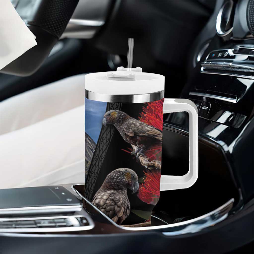 New Zealand Kea And Pohutukawa Tumbler With Handle With The Mountain Landscape