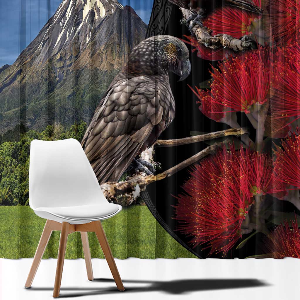 New Zealand Kea And Pohutukawa Window Curtain With The Mountain Landscape LT03 - Polynesian Pride