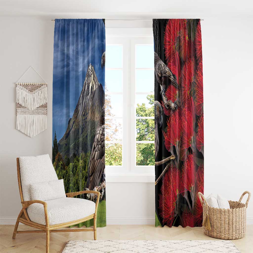 New Zealand Kea And Pohutukawa Window Curtain With The Mountain Landscape LT03 - Polynesian Pride