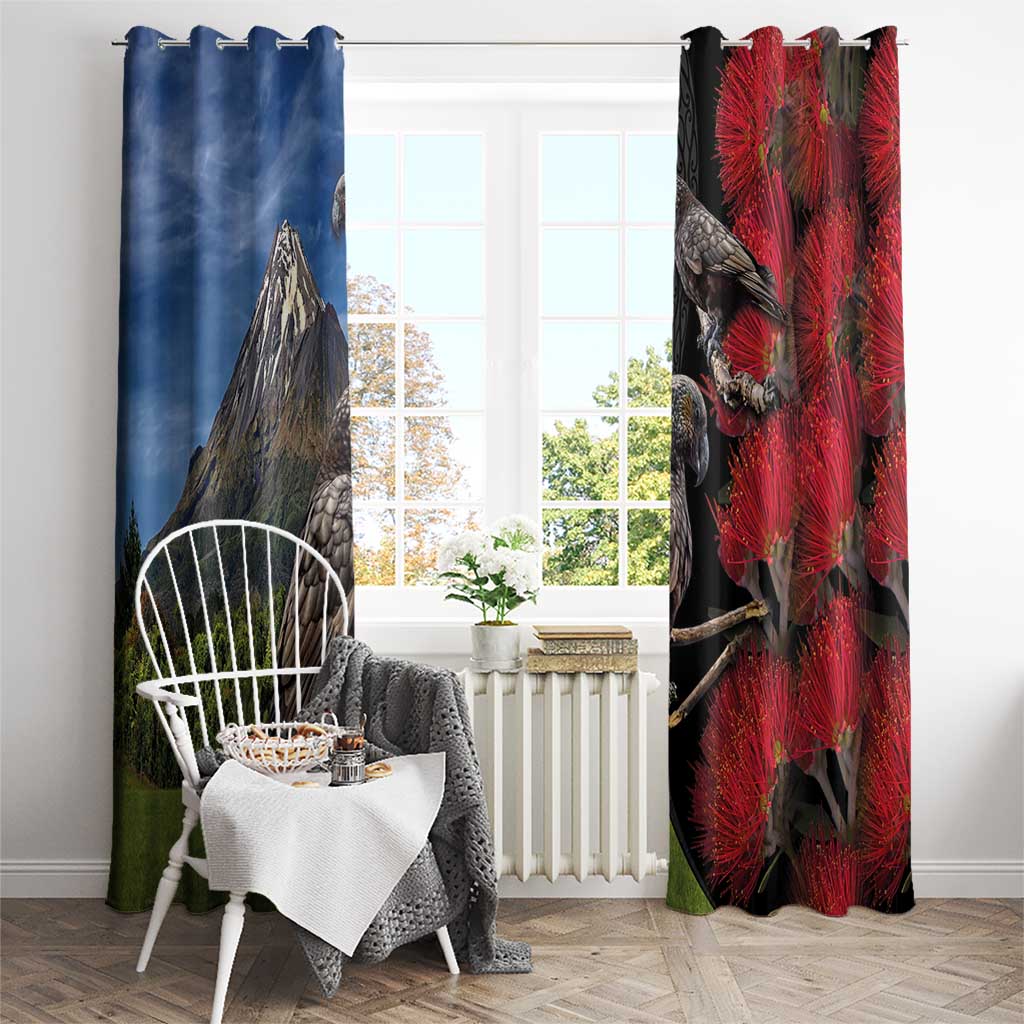 New Zealand Kea And Pohutukawa Window Curtain With The Mountain Landscape LT03 - Polynesian Pride