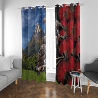 New Zealand Kea And Pohutukawa Window Curtain With The Mountain Landscape LT03 With Grommets Black - Polynesian Pride