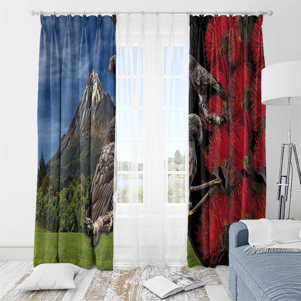 New Zealand Kea And Pohutukawa Window Curtain With The Mountain Landscape LT03 - Polynesian Pride