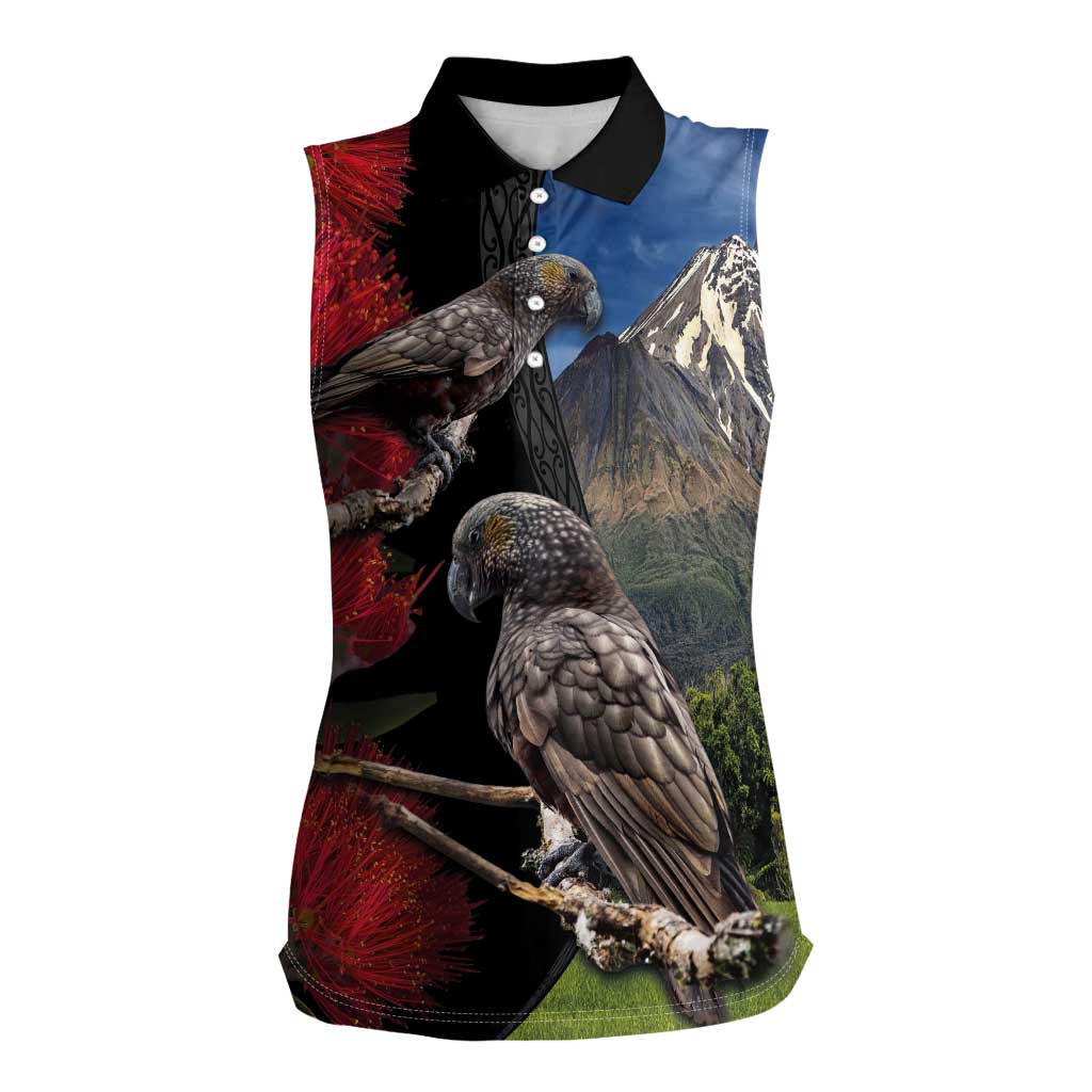 New Zealand Kea And Pohutukawa Women Sleeveless Polo Shirt With The Mountain Landscape