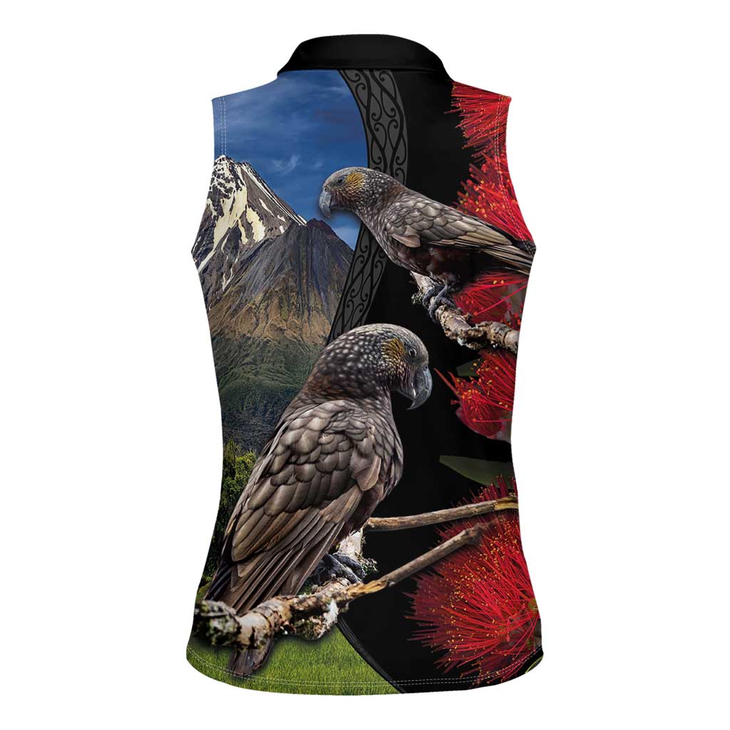 New Zealand Kea And Pohutukawa Women Sleeveless Polo Shirt With The Mountain Landscape