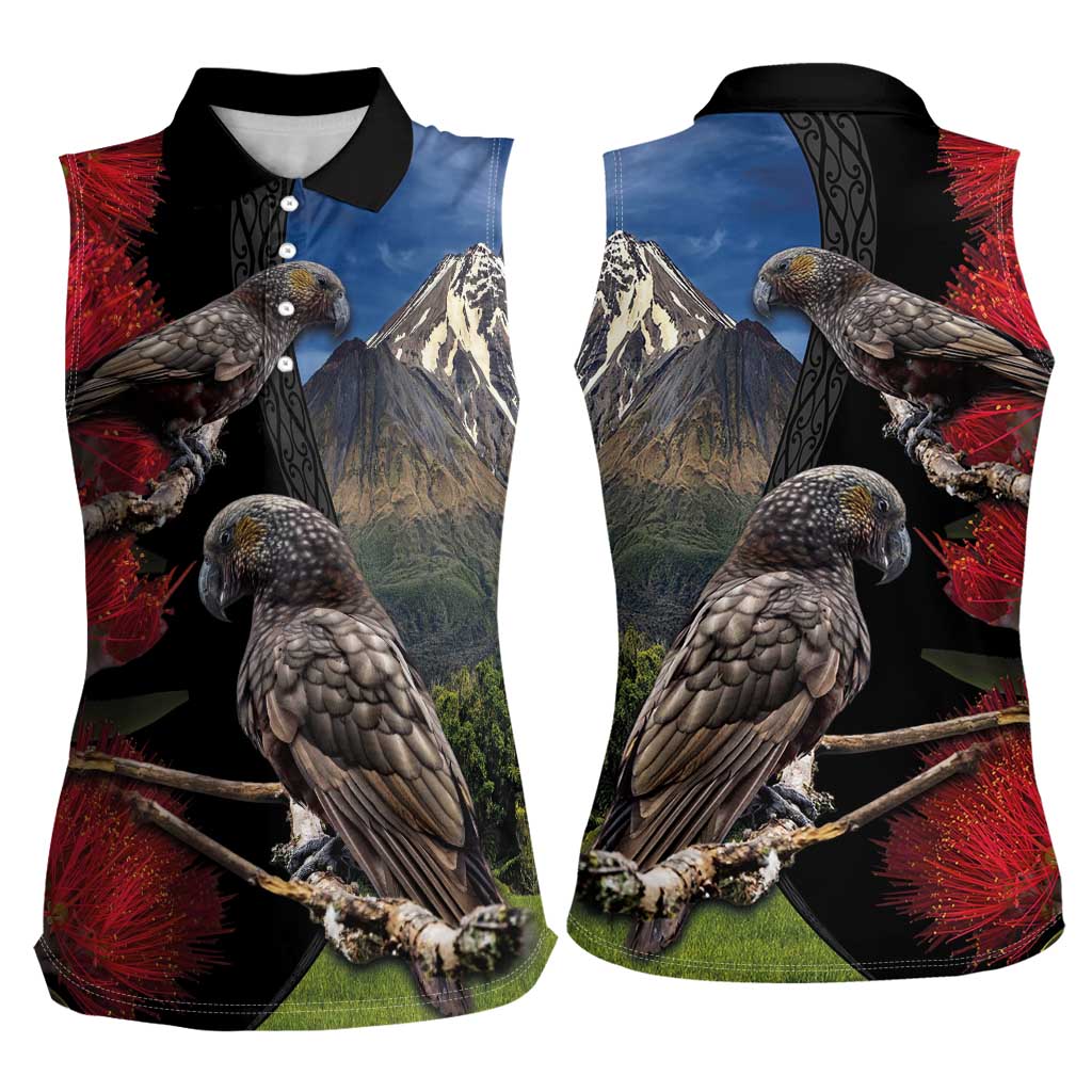 New Zealand Kea And Pohutukawa Women Sleeveless Polo Shirt With The Mountain Landscape
