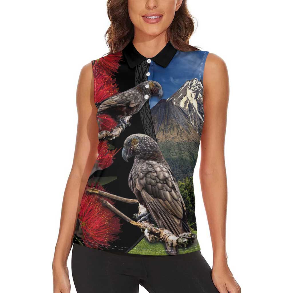 New Zealand Kea And Pohutukawa Women Sleeveless Polo Shirt With The Mountain Landscape