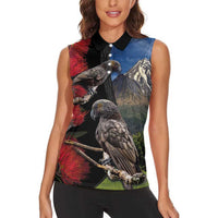 New Zealand Kea And Pohutukawa Women Sleeveless Polo Shirt With The Mountain Landscape