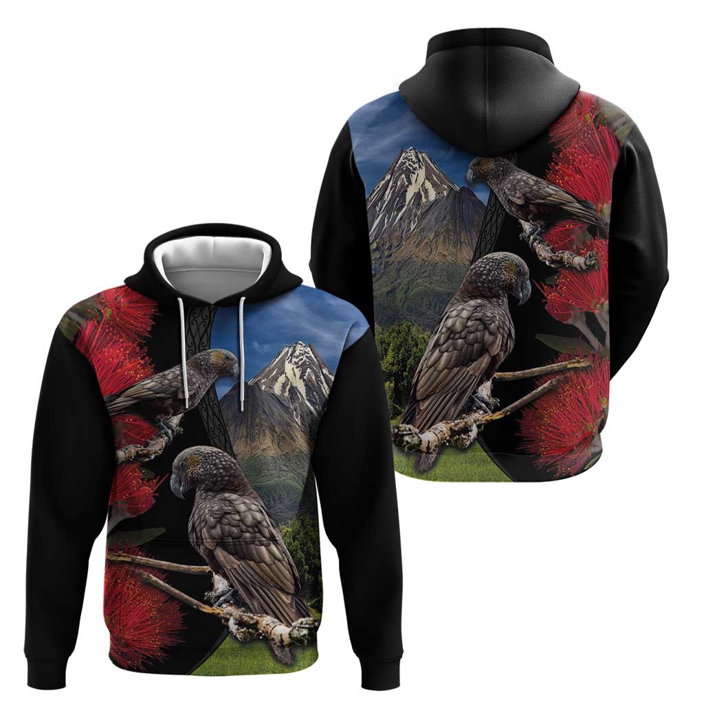 New Zealand Kea And Pohutukawa Zip Hoodie With The Mountain Landscape