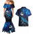 New Zealand Tui Bird Couples Matching Mermaid Dress and Hawaiian Shirt The Pleiades Star Cluster and Koru Tribal Tattoo Galaxy Vibe