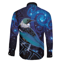 New Zealand Tui Bird Family Matching Off Shoulder Maxi Dress and Hawaiian Shirt The Pleiades Star Cluster and Koru Tribal Tattoo Galaxy Vibe