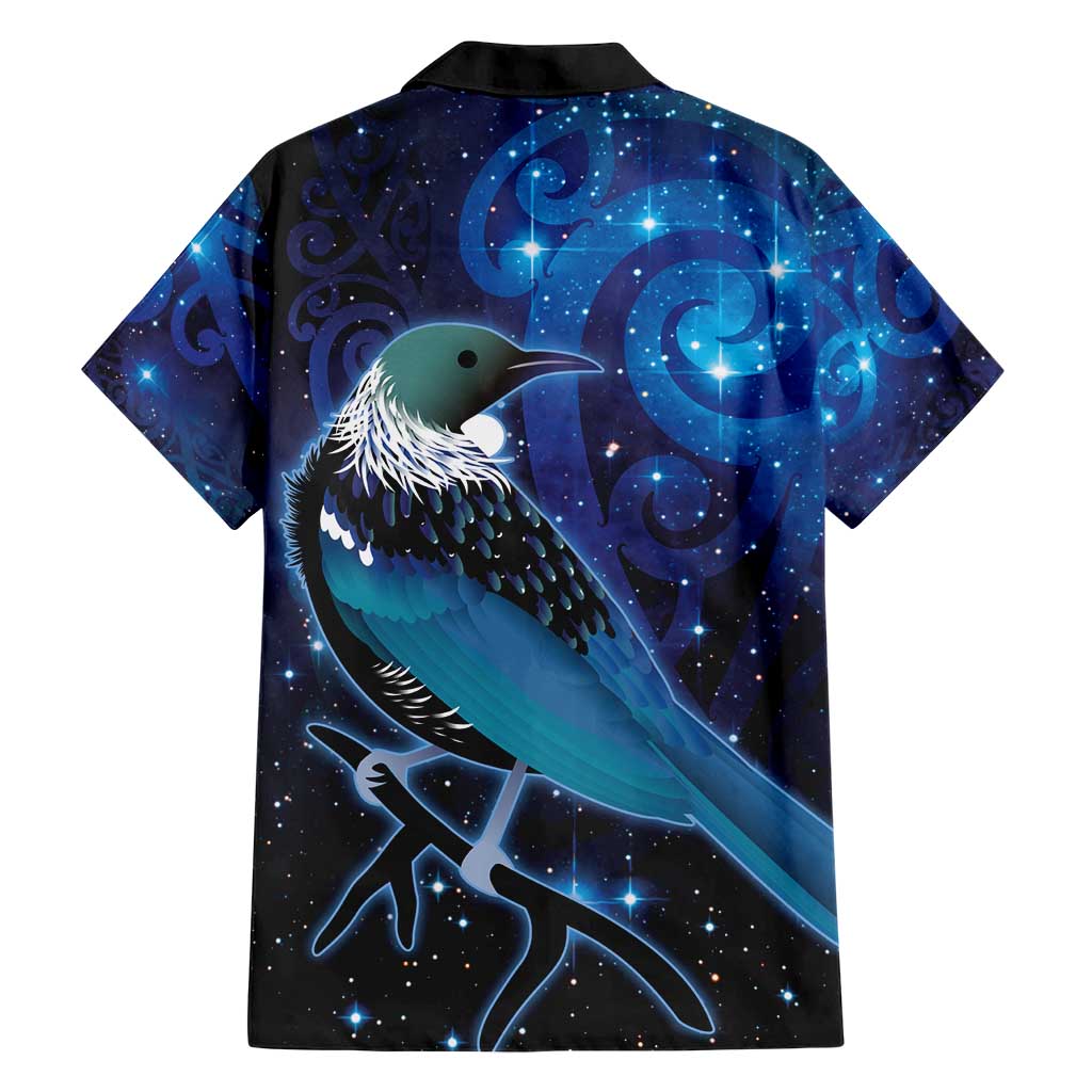 New Zealand Tui Bird Hawaiian Shirt The Pleiades Star Cluster and Koru Tribal Tattoo Galaxy Vibe LT03 - Polynesian Pride