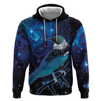 New Zealand Tui Bird Hoodie The Pleiades Star Cluster and Koru Tribal Tattoo Galaxy Vibe