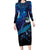 New Zealand Tui Bird Long Sleeve Bodycon Dress The Pleiades Star Cluster and Koru Tribal Tattoo Galaxy Vibe