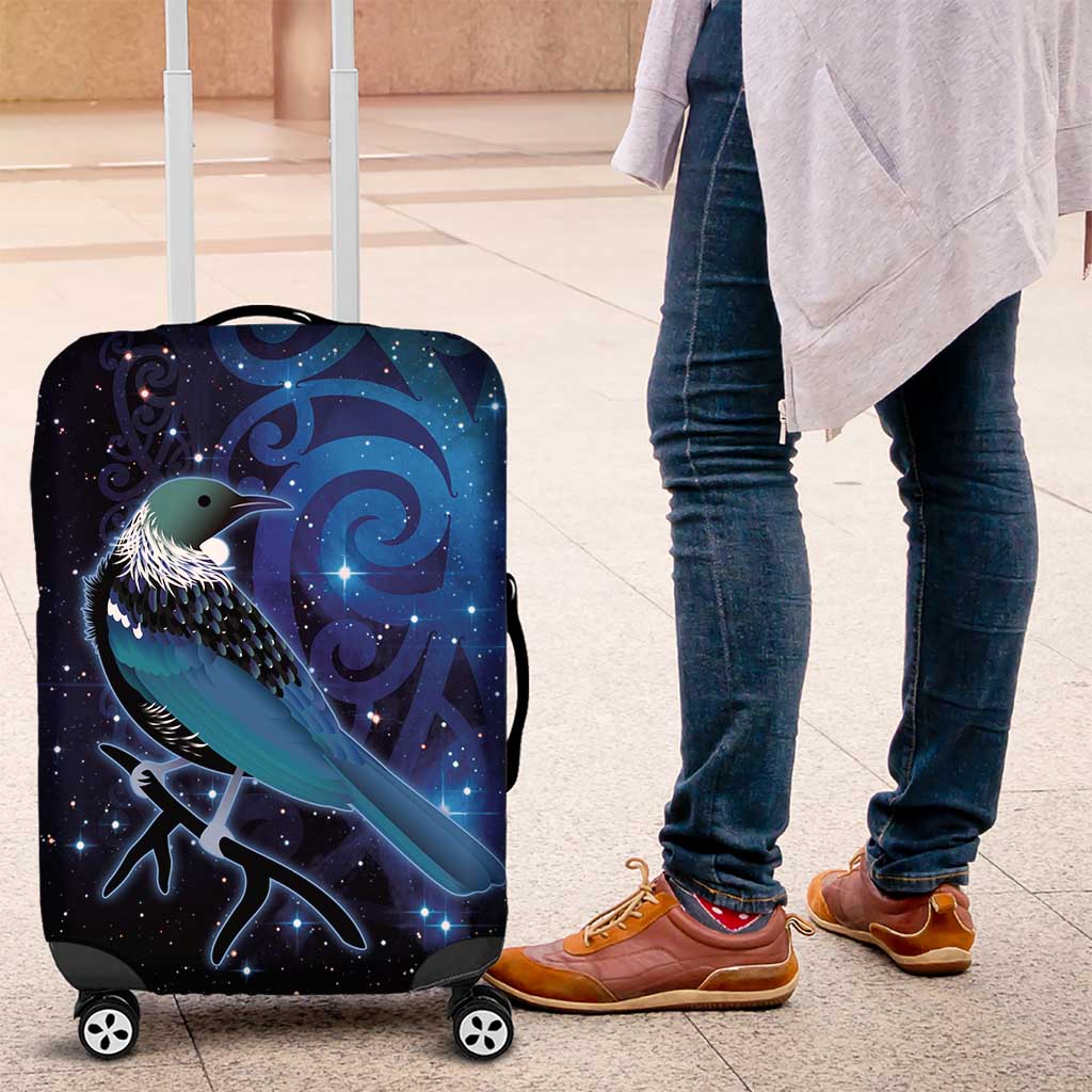 New Zealand Tui Bird Luggage Cover The Pleiades Star Cluster and Koru Tribal Tattoo Galaxy Vibe