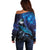 New Zealand Tui Bird Off Shoulder Sweater The Pleiades Star Cluster and Koru Tribal Tattoo Galaxy Vibe