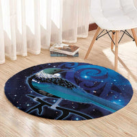 New Zealand Tui Bird Round Carpet The Pleiades Star Cluster and Koru Tribal Tattoo Galaxy Vibe