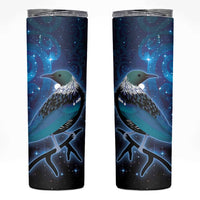 New Zealand Tui Bird Skinny Tumbler The Pleiades Star Cluster and Koru Tribal Tattoo Galaxy Vibe