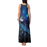 New Zealand Tui Bird Tank Maxi Dress The Pleiades Star Cluster and Koru Tribal Tattoo Galaxy Vibe