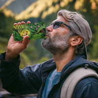 New Zealand Kākāpō 4 in 1 Can Cooler Tumbler Silver Fern with Close up of Green Fern Leaves and Maori Tattoo