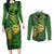 New Zealand Kākāpō Couples Matching Long Sleeve Bodycon Dress and Long Sleeve Button Shirt Silver Fern with Close up of Green Fern Leaves and Maori Tattoo