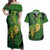 New Zealand Kākāpō Couples Matching Off Shoulder Maxi Dress and Hawaiian Shirt Silver Fern with Close up of Green Fern Leaves and Maori Tattoo