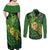 New Zealand Kākāpō Couples Matching Off Shoulder Maxi Dress and Long Sleeve Button Shirt Silver Fern with Close up of Green Fern Leaves and Maori Tattoo