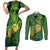 New Zealand Kākāpō Couples Matching Short Sleeve Bodycon Dress and Long Sleeve Button Shirt Silver Fern with Close up of Green Fern Leaves and Maori Tattoo